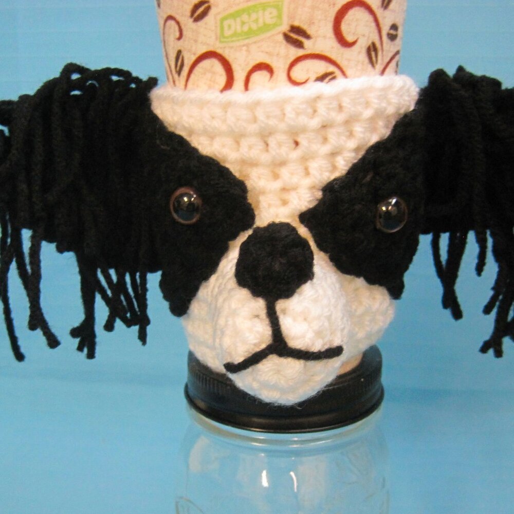 Papillon Butterfly Dog Crochet  Handmade Cup Cozy Holder Gifts by Bren